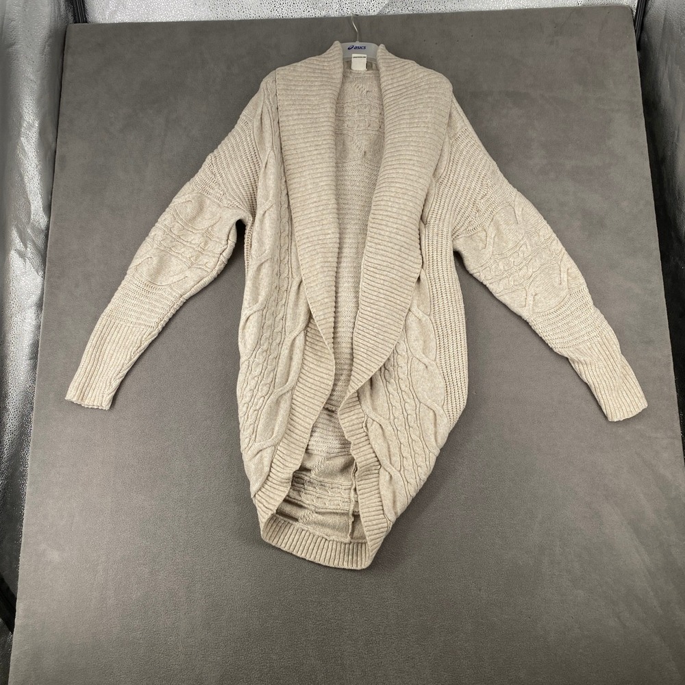 LIV Life Integrity Earth Cable Knit Cardigan Oatmeal Beige Shawl Collar Large
